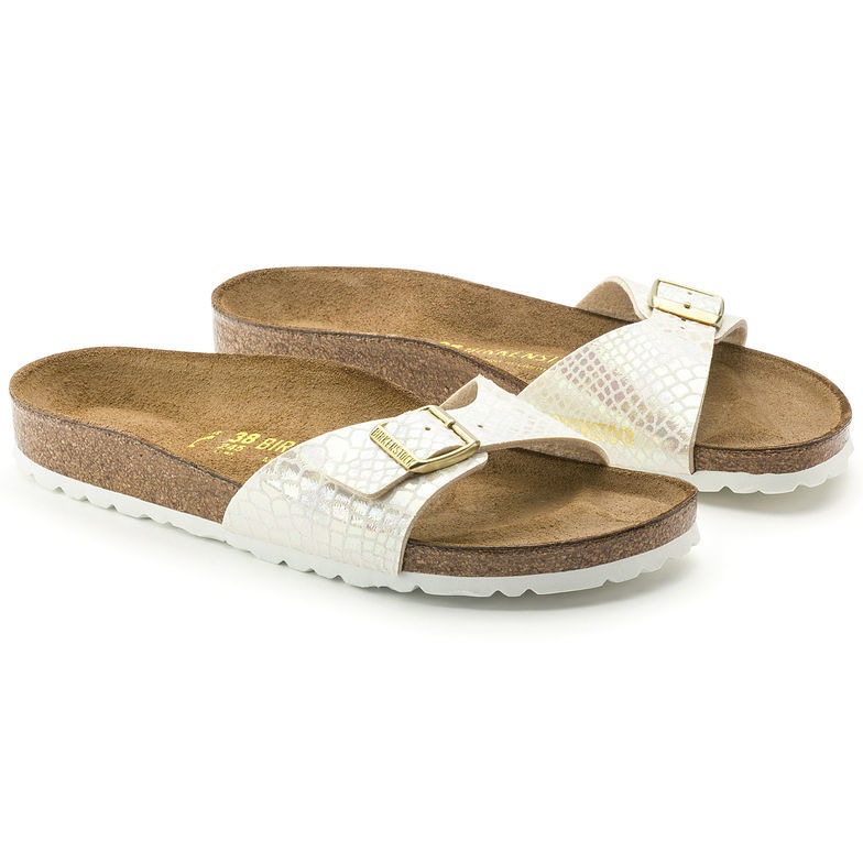Stylish Birkenstock Madrid Cream Shiny Snake Sandals - Shop Now
