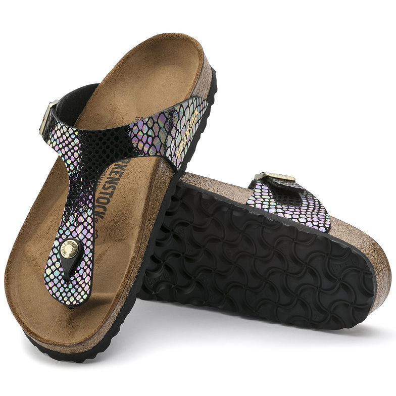 Birkenstock Gizeh Black Shiny Snake Multicolor Sandals - Stylish Comfort for Every Step