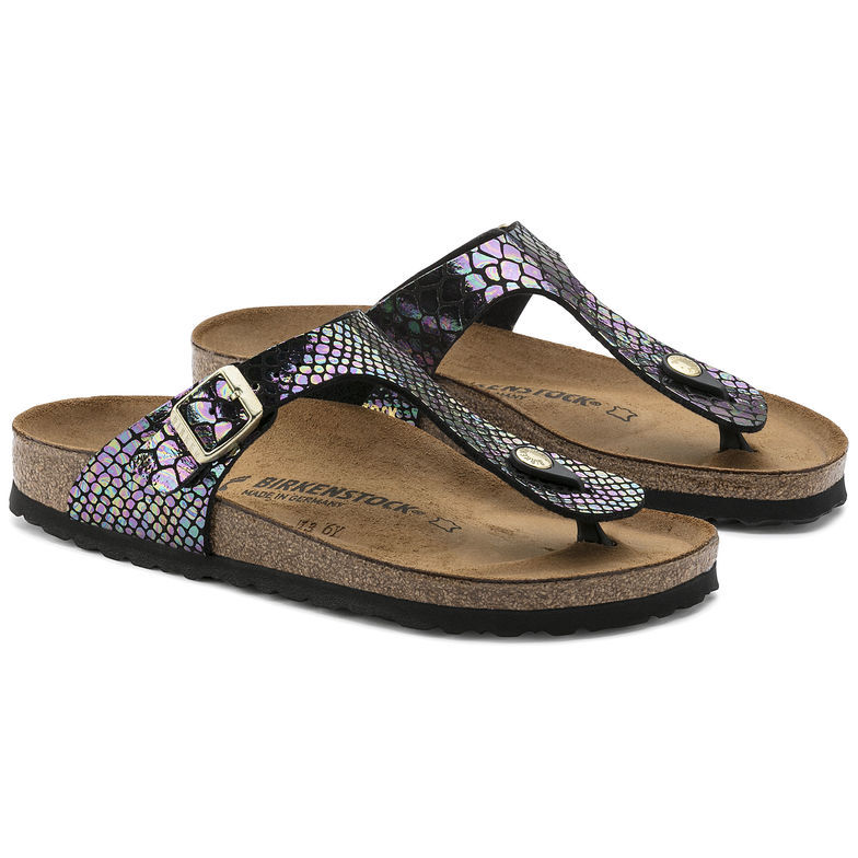 Birkenstock Gizeh Black Shiny Snake Multicolor Sandals - Stylish Comfort for Every Step