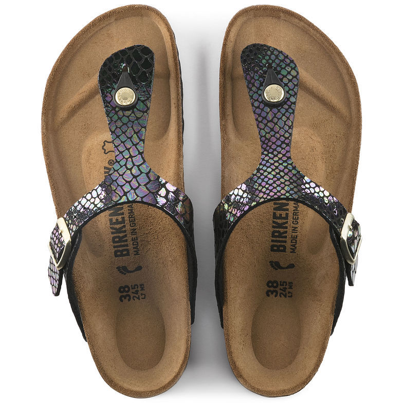 Birkenstock Gizeh Black Shiny Snake Multicolor Sandals - Stylish Comfort for Every Step