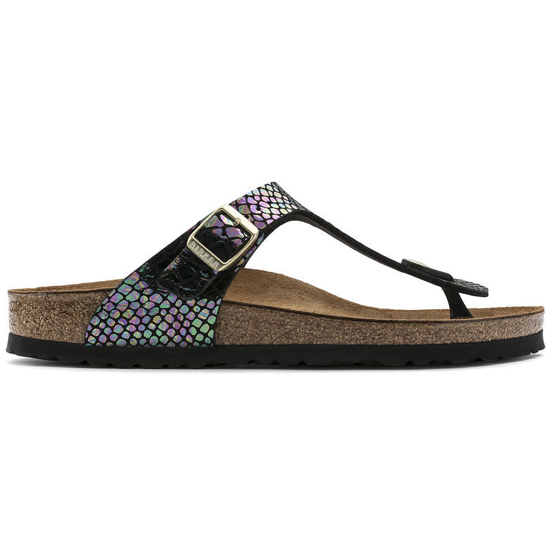 Birkenstock Gizeh Black Shiny Snake Multicolor Sandals - Stylish Comfort for Every Step