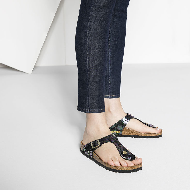 Birkenstock Gizeh Black Shiny Snake Multicolor Sandals - Stylish Comfort for Every Step