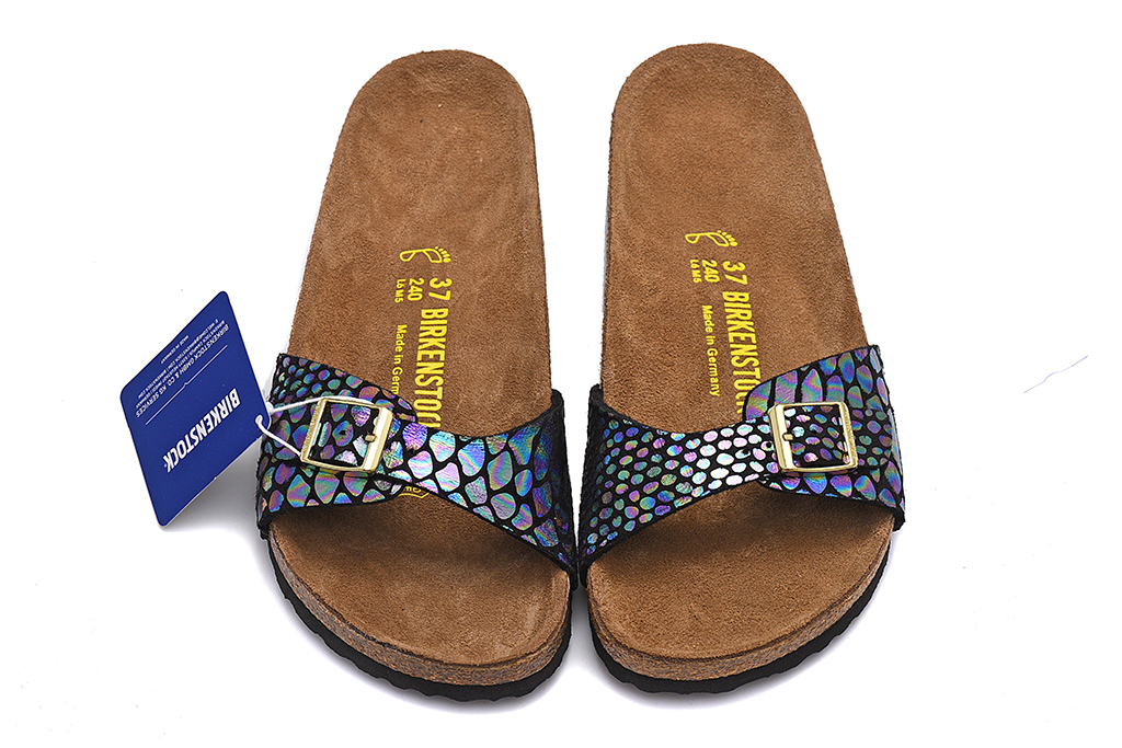 Birkenstock Madrid Black Shiny Snake Sandals – Multicolor Style
