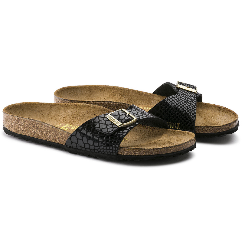 Birkenstock Madrid Snakeskin Pattern Black Sandals - Stylish and Comfy